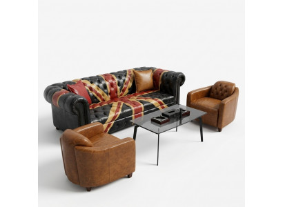 Jack Union Chesterfield Gepolsterte Sofa Couch 3 Sëtz Lieder Stil Luxus Gepolsterte Couch