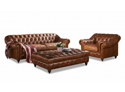 Design Chesterfield dräi Sëtzer 3 Sëtzer Lieder Canapé Kiissensofas Sofa Setz Neit