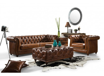 Design Clubcouch 3 Sëtzer Sofa Ledersofa Dräisëtzer Vintage Lieder NEI