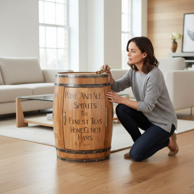 Fass Wäiregal Hausbar Vintage Holz Bar Dësch Holz Schiefen Ronn Nei