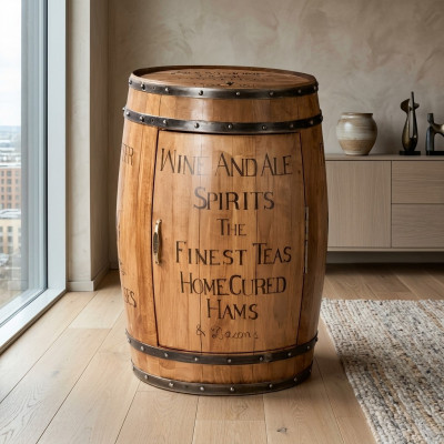 Fass Wäiregal Hausbar Vintage Holz Bar Dësch Holz Schiefen Ronn Nei