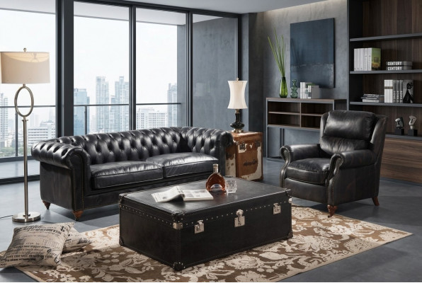 Luxus Chesterfield Sofasett 3+1 Sëtz Couchtisch 4tlg.Set Sofa Lieder