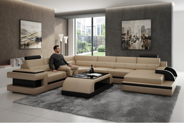 Ecksofa Couch Sofa Led Wunnlandschaft Polsterset USB beliicht Set