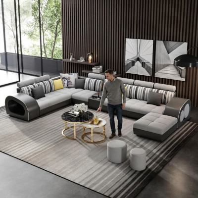 Ledersofa Sofa mat USB Couch Designersofa U Form Eckgarnitur Polsterecke Grouss nei