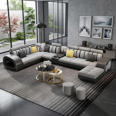 Ledersofa Sofa mat USB Couch Designersofa U Form Eckgarnitur Polsterecke Grouss nei
