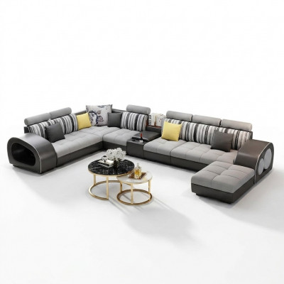 Ledersofa Sofa mat USB Couch Designersofa U Form Eckgarnitur Polsterecke Grouss nei