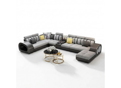 Ledersofa Sofa mat USB Couch Designersofa U Form Eckgarnitur Polsterecke Grouss nei