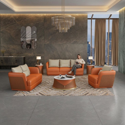 Ledersofa Canapé Wunnlandschaft 3 2 1 Sëtzer Garnitur Design Modern Canapéen Couchen
