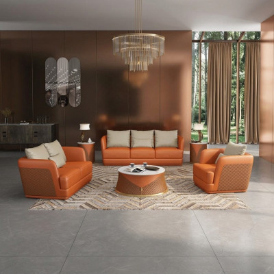 Ledersofa Canapé Wunnlandschaft 3 2 1 Sëtzer Garnitur Design Modern Canapéen Couchen