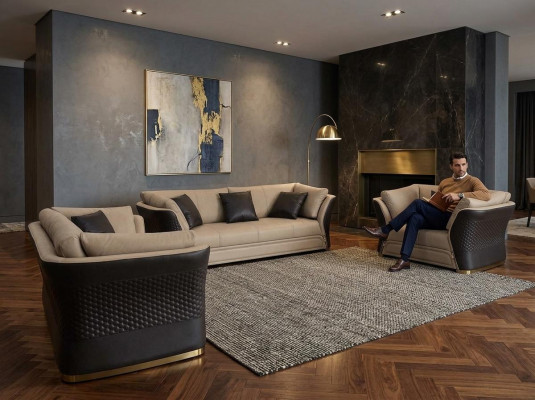 Ledercouch Couch Landschaft Sofaensemble Design Couchen 321-Sëtzer