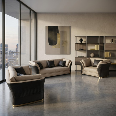 Ledercouch Couch Landschaft Sofaensemble Design Couchen 321-Sëtzer