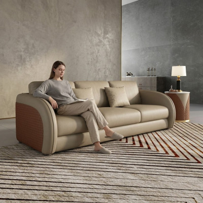 Dräisëtzer Couch Polster Design Sofa Modern 3er Sëtz Sofae Sall Miwwelen Beige