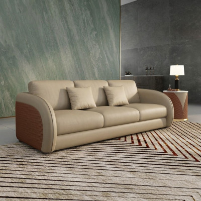 Dräisëtzer Couch Polster Design Sofa Modern 3er Sëtz Sofae Sall Miwwelen Beige