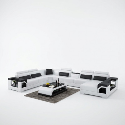 Eckgarnitur Ledersofa USB LED Luxus Wunnlandschaft Sofa Canapé Polsterecksofa