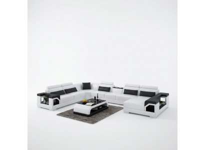 Eckgarnitur Ledersofa USB LED Luxus Wunnlandschaft Sofa Canapé Polsterecksofa