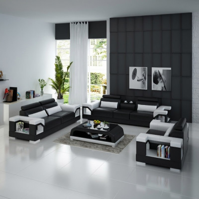 Ledercouch Sofasett 321 Design Modern Sofa USB Sëtzer Sofen