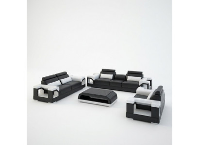 Ledercouch Sofasett 321 Design Modern Sofa USB Sëtzer Sofen