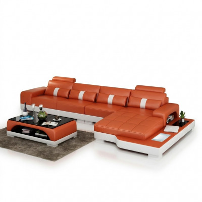 Lieder-Canapé L-Form Canapé Wunnlandschaft Eckcanapé Garnitur Design Modern Canapé USB Nei