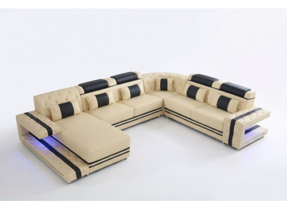Liederpolster Sëtz Design Modern Eck Garnitur Sofa Wunnlandschaft U Form USB LED