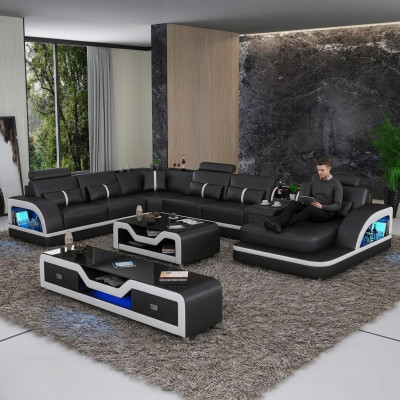 Eckgarnitur Ledersofa Design Ecksofa Luxus Wunnlandschaft Liedergaach Couch Polster.