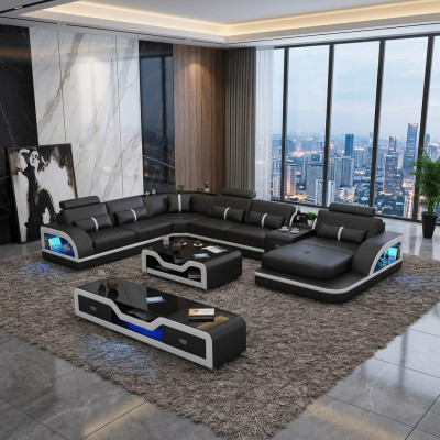 Eckgarnitur Ledersofa Design Ecksofa Luxus Wunnlandschaft Liedergaach Couch Polster.