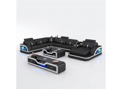 Eckgarnitur Ledersofa Design Ecksofa Luxus Wunnlandschaft Liedergaach Couch Polster.