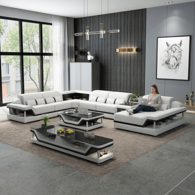 Canapé mat USB Designer Wunnlandschaft U-Form Couch Ecksofa Polstersgarnitur Nei
