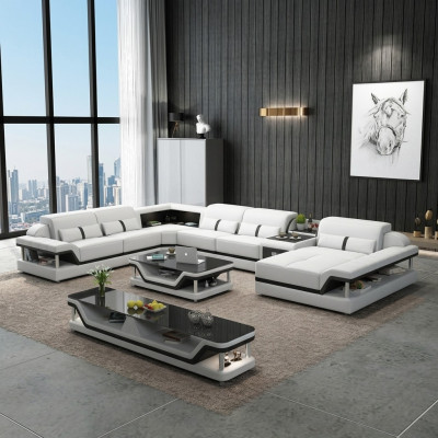 Canapé mat USB Designer Wunnlandschaft U-Form Couch Ecksofa Polstersgarnitur Nei