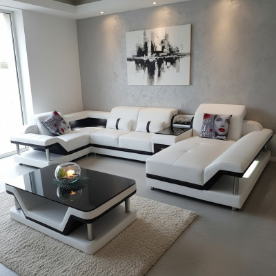 Eckcanapé U-Form Couchdësch Polster Garnitur Wunnlandschaft Design Eckcanapé Lieder USB