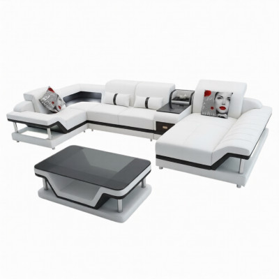 Eckcanapé U-Form Couchdësch Polster Garnitur Wunnlandschaft Design Eckcanapé Lieder USB