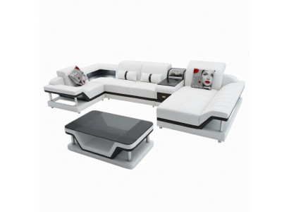 Eckcanapé U-Form Couchdësch Polster Garnitur Wunnlandschaft Design Eckcanapé Lieder USB