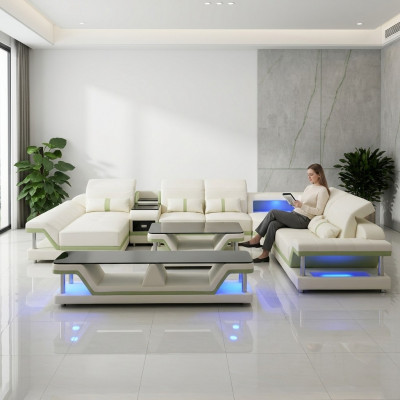 Moderne Design Wunnlandschaft Ecksofa Sofa Couch Polster rtv Salontafel Lieder