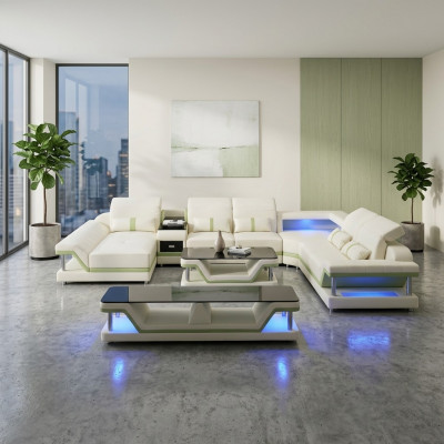 Moderne Design Wunnlandschaft Ecksofa Sofa Couch Polster rtv Salontafel Lieder