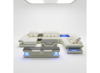 Moderne Design Wunnlandschaft Ecksofa Sofa Couch Polster rtv Salontafel Lieder