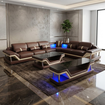 Wunnlandschaft L-Form Ecksofa Comptisch Sideboard Design Wunnlandschaft USB 3tlg