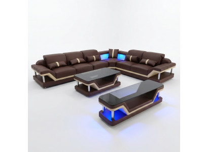 Wunnlandschaft L-Form Ecksofa Comptisch Sideboard Design Wunnlandschaft USB 3tlg