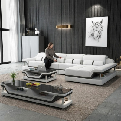 Ledersofa L-Form Canapé Wunnoaschaft Ecksotan Gamme Design Modern Sofa USB