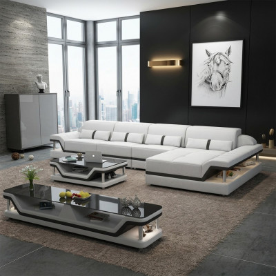Ledersofa L-Form Canapé Wunnoaschaft Ecksotan Gamme Design Modern Sofa USB