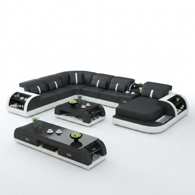 Garnitur Design Wunnlandschaft Ecksofa Sofa Canapé U-Form Dësch Lieder 2tlg. Sets