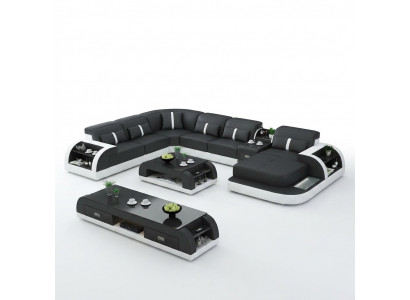 Garnitur Design Wunnlandschaft Ecksofa Sofa Canapé U-Form Dësch Lieder 2tlg. Sets