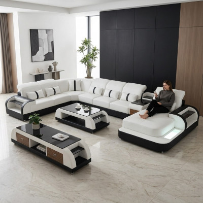 Wunnlandschaft Couch Polster Sofa Garnitur 3-delig Set Couchtisch Sideboard Lieder.