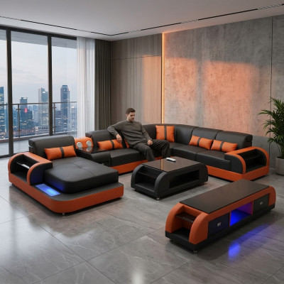 Design-Eckgarnitur Ledersofa Ecksofa Luxus Wohnlandschaft Lieder-Sofa Couch Polster.