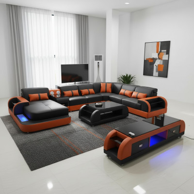Design-Eckgarnitur Ledersofa Ecksofa Luxus Wohnlandschaft Lieder-Sofa Couch Polster.
