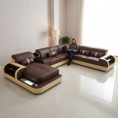 Ledersofa Design Sofa U Form Wunnlandschaft Canapé Polstersofa Ecksofa Garnitur Nei