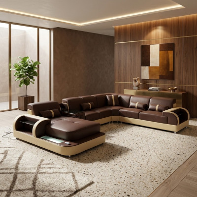 Ledersofa Design Sofa U Form Wunnlandschaft Canapé Polstersofa Ecksofa Garnitur Nei