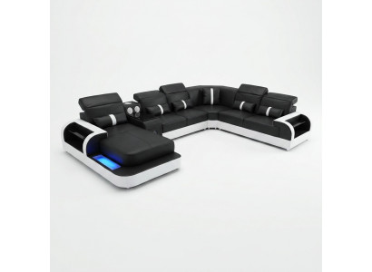 Modern schwaarz-wäiss Eckgarnitur Sofa Polster Eckcouch Couch U-Form Sofas LED nei