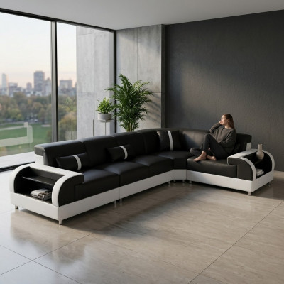 Ledersofa L-Form Canapé Wunnlandschaft Ecksofa Design Garnitur Modern Sofa USB