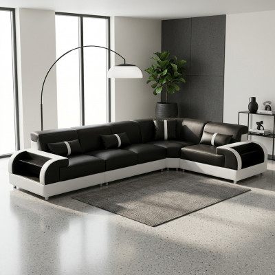 Ledersofa L-Form Canapé Wunnlandschaft Ecksofa Design Garnitur Modern Sofa USB
