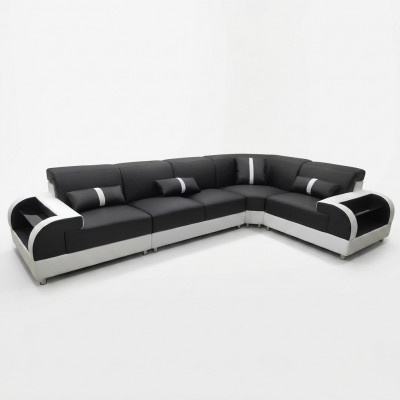 Ledersofa L-Form Canapé Wunnlandschaft Ecksofa Design Garnitur Modern Sofa USB