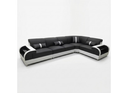 Ledersofa L-Form Canapé Wunnlandschaft Ecksofa Design Garnitur Modern Sofa USB
